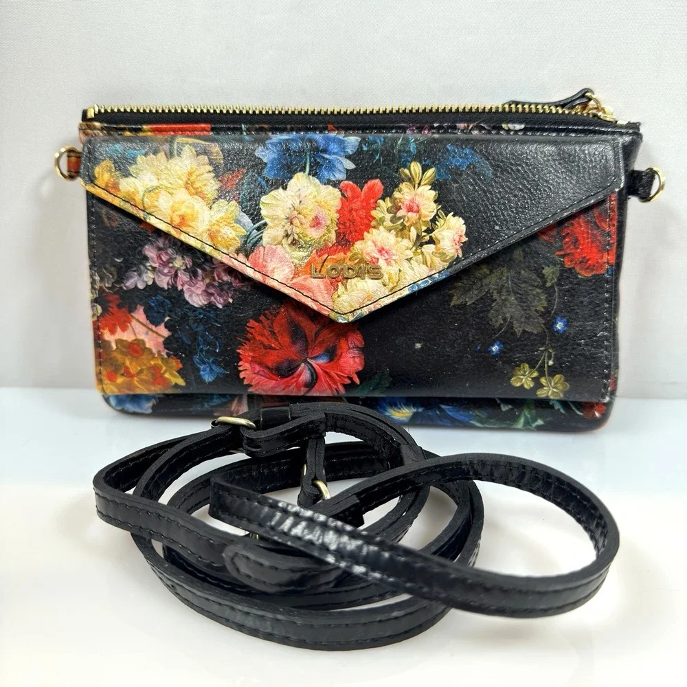 Lodis Italian Leather Wallet Organizer Rosalia Floral Crossbody Purse